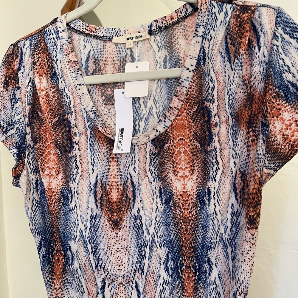 LAmade orange blue snake snakeskin print top soft and lightweight NWT XS